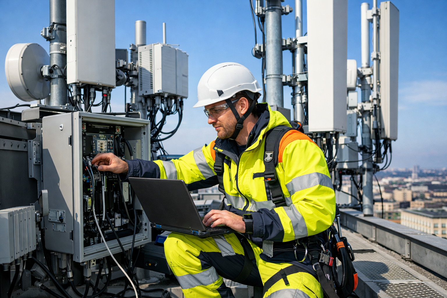 Engineers working on telecom site